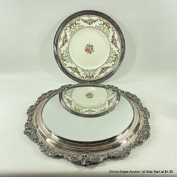 Vintage Mirrored Plateau & Wedgwood Silver-mounted Plate (LOCAL PICK UP ONLY)