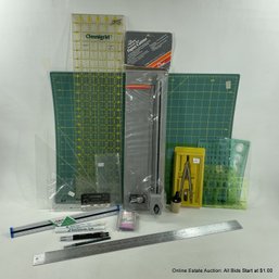 Collection Of Drafting Items Including Compass, Rulers, Rotary Cutting Mat And More (Local Pick Up Only)