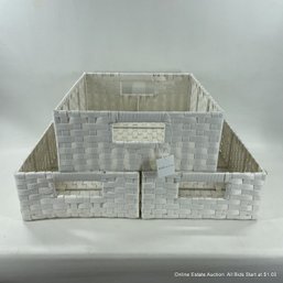 Set Of Three Woven Plastic Baskets In White From Hold Everything