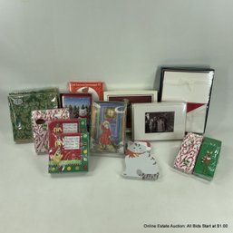 Collection Of Christmas Cards, Paper Napkins, And Pocket Tissues