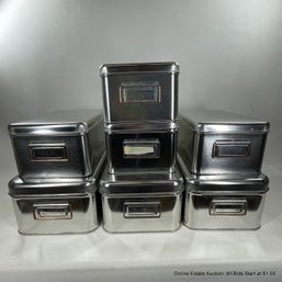 Set Of Seven Tin Storage Bins With Lids