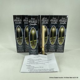 Seven Brass Battery-Operated Window Candles In Original Boxes