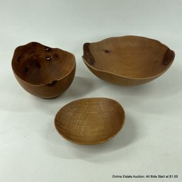 Set Of Three PNW Artist R.T. Signed Madrona Wood Bowls