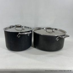 Two All Clad Lidded Pots Stainless Lined
