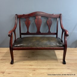 Empire Style Mahogany Settee With Leather Seat