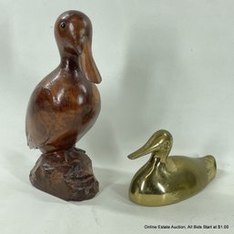 Two Ducks Brass And Wood