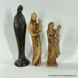 Three Madonnas- Myrtlewood, Ceramic, Wood