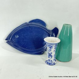 Ceramic Fish Plate, Delft Vase, Art Pottery Vase