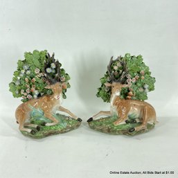Pair Of Porcelain Staffordshire Deer Figures