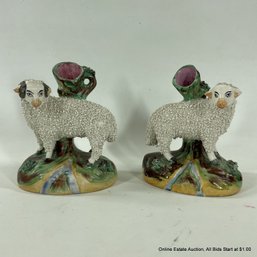 Pair English Porcelain Sheep Vases