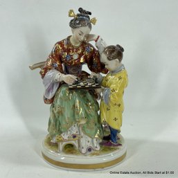 Volkstedt German Porcelain Japanese Mother And Child Playing Chess