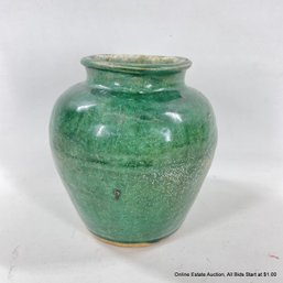 Green Glazed Rustic Stoneware Vase