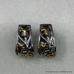 Lanfeld 14K & Sterling Silver Huggie Filigree Earrings 17.94 Grams