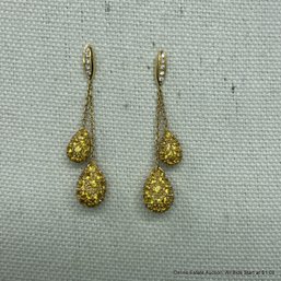 18K Yellow Gold Yellow Sapphire Pave Drop Earrings 9.25 Grams