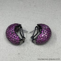 Sterling Silver & Pink Topaz Pave Dome Earrings 19.76 Grams