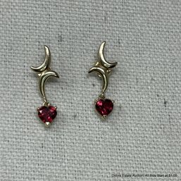 14K Garnet Heart Earrings 2.18 Grams