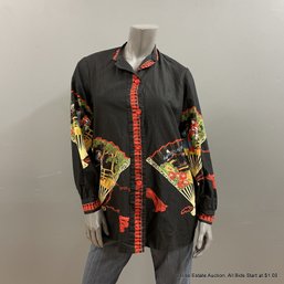 Button-Down Top With Asian Motif Size 12/14