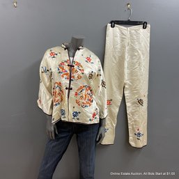 Chinese Embroidered Satin Top And Pants Set