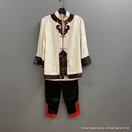 Chinese Silk Top And Pants Set With Embroidery, Size Small