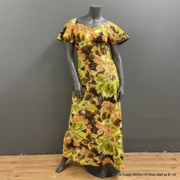 Hawaiian Floral Print Dress Capped Sleeves