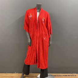 Chinese Robe With Rose Embroidery And Pockets, No Belt Included