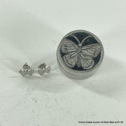 Sulitan 1979 Pewter Ring Box & Post Back Butterfly Earrings