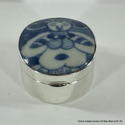 Sterling Silver & Porcelain Ring Box Total Weight 35 Grams