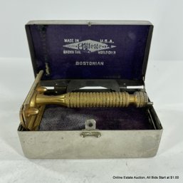 Gillette Bostonian Vintage Safety Razor In Metal Case