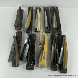 Lot Of 10 Straight Razors With Coffin Cases Wade And Butcher Golden Rule Lecoultre Boker
