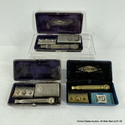 3 Gillette Safety Razors In Metal Cases