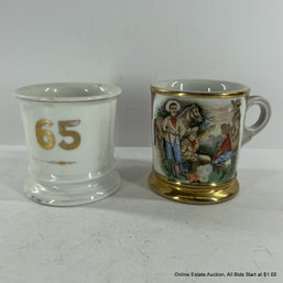 Pair Of Antique Shaving Mugs Cowboys And 65