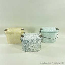 3 Vintage French Enamelware Lunch Pails