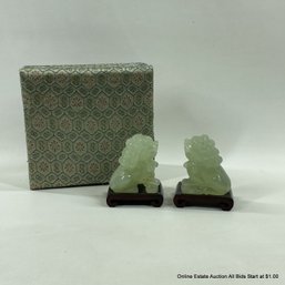 Pair Of Nephrite Jade Foo Dogs On Stands