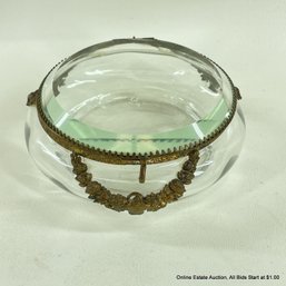 Clear Glass Trinket Box With Lid And Metal Floral Embellishments