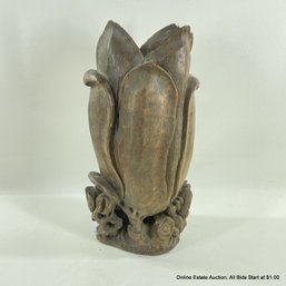 Carved Wood Floral Design Sculpture Or Vase