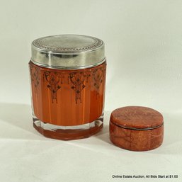 Vintage Glass Lidded Pot And A Small Lidded Tin Handmade In The Philippines