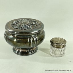 Vintage Silver Plated Pairpoint Mfg. Co Lidded Bowl And Glass Ink Pot With Sterling Lid