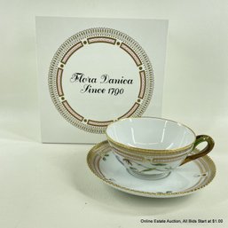 Flora Danica By Royal Copenhagen Tea Cup & Saucer In Viola Tricolor Var. Arenaria Sond. With Original Box