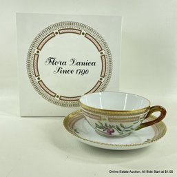 Flora Danica By Royal Copenhagen Tea Cup & Saucer In Orabus Tuberosus L. With Original Box