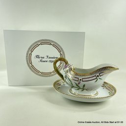 Flora Danica By Royal Copenhagen Gravy Boat And Underplate In Antirhinum Orontium L.  W/ Original Box