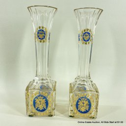 Pair Of Vintage Gilt Trim Bud Vases