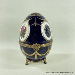 Faberge Sterling Silver Trimmed Porcelain Decorative Egg Music Box