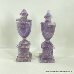 Pair Of Carved Amethyst Urns