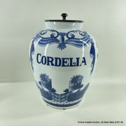 Blue & White Maitland-Smith Ceramic Cordelia Ginger Jar With Bronze Lid