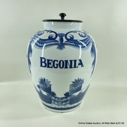 Blue & White Maitland-Smith Ceramic Begonia Ginger Jar With Bronze Lid