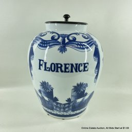 Blue & White Maitland-Smith Ceramic Florence Ginger Jar With Bronze Lid