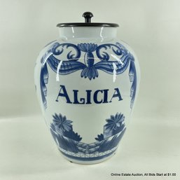 Blue & White Maitland-Smith Ceramic Alicia Ginger Jar With Bronze Lid