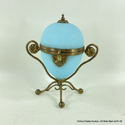 19th Century French Blue Opaline Glass Egg Perfume Bottle Casket From Estate Of French Actress Brigette Uzal