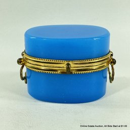 Antique French Blue Opaline Glass Oval Perfume Casket From The Estate Of French Actress Brigitte Uzal