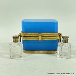 Antique French Blue Opaline Glass Perfume Casket With 2 Bottles Estate Of French Actress Brigitte Uzal